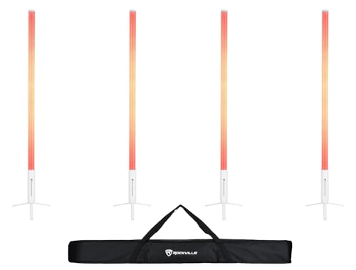 Rockville 4X Rock Saber White Wireless DMX DJ Tube Lights, 5ft, 23H Rechargeable Battery, 192 RGBWA LEDs, IP65 Indoor/Outdoor, App Control+Remote, Padded Bag, Floor Stand/Truss Mount | Wireless DMX, 192 RGBWA LEDs, 23-Hour Battery, IP65, Sound Activated,