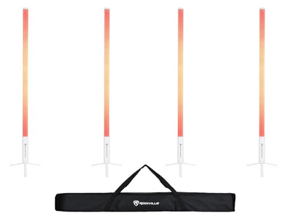 Rockville 4X Rock Saber White Wireless DMX DJ Tube Lights, 5ft, 23H Rechargeable Battery, 192 RGBWA LEDs, IP65 Indoor/Outdoor, App Control+Remote, Padded Bag, Floor Stand/Truss Mount | Wireless DMX, 192 RGBWA LEDs, 23-Hour Battery, IP65, Sound Activated,
