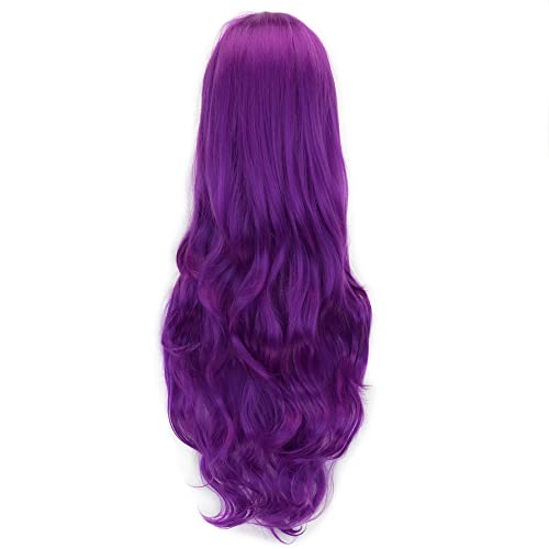 IMISSU 80cm Long Curly Natural Hair Cosplay Wig with Bangs Colorful Halloween Costume Party Wigs for Women (Violet) - color: Violet