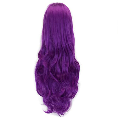 IMISSU 80cm Long Curly Natural Hair Cosplay Wig with Bangs Colorful Halloween Costume Party Wigs for Women (Violet) - color: Violet