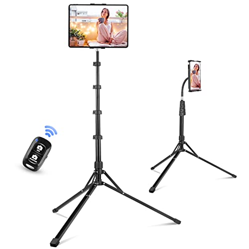 Aureday Adjustable Tripod Stand, 67” Height, Tablet Holder for iPad mini/Air/Pro, Kindle, Switch, Smartphones, 4.7”-12.9” Devices - color: Black