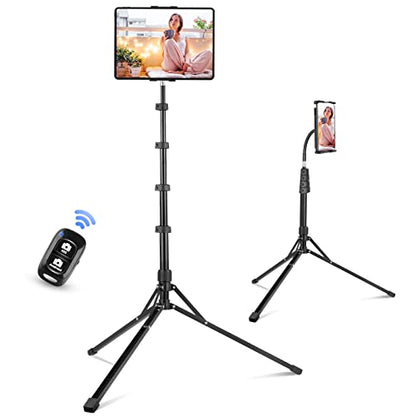 Aureday Adjustable Tripod Stand, 67” Height, Tablet Holder for iPad mini/Air/Pro, Kindle, Switch, Smartphones, 4.7”-12.9” Devices - color: Black