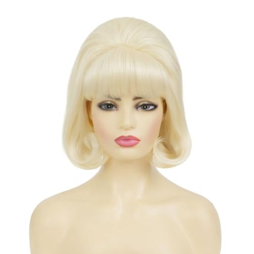 Blonde Beehive Wigs for Women Short Curly Retro Wig With Bangs 50s 60s Bouffant Cosplay Costume Party Halloween Hair Wig - color: Short Blonde