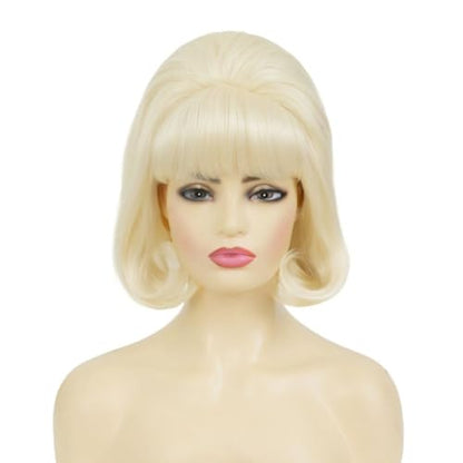 Blonde Beehive Wigs for Women Short Curly Retro Wig With Bangs 50s 60s Bouffant Cosplay Costume Party Halloween Hair Wig - color: Short Blonde