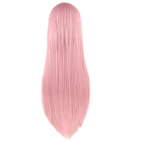 80cm Long Straight Natural Hair Cosplay Wigs with Bangs Colorful Halloween Costume Party Wig for Women (Pink) - color: Pink