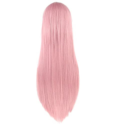 80cm Long Straight Natural Hair Cosplay Wigs with Bangs Colorful Halloween Costume Party Wig for Women (Pink) - color: Pink