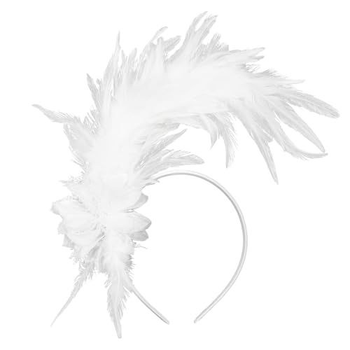 Loieryk Feathers Fascinator Headband 1920s Queen Headpiece Fascinators Hats for Women Tea Party Flower Headpiece - color: White