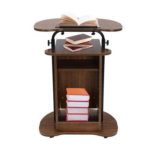 Lectern Podium Stand, Mobile Height Adjustable Church Classroom Lecture Portable Presentation Concert Podium with 4 Universal Wheels Adjustable Angle 0-90° Standing Laptop Cart - color: Brown(23.62w*14.57hin)