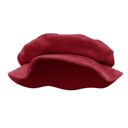FURPHI Medieval Tudor Flat Cap Faux Suede Beret Hat Renaissance Festival Costume Accessories for Men Women - color: Red1