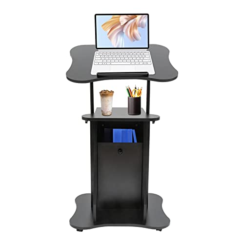 Mobile Laptop Podium,Height Adjustable Sit to Stand Desk with Tilting Desktop & Storage Cabinet,Modern Rolling Lectern Cart Laptop Desk,Podium Stand With Wheels for Office Classroom(with Sliding Door) - size: with Sliding Door