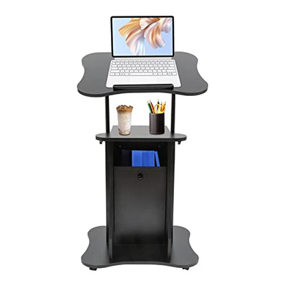 Mobile Laptop Podium,Height Adjustable Sit to Stand Desk with Tilting Desktop & Storage Cabinet,Modern Rolling Lectern Cart Laptop Desk,Podium Stand With Wheels for Office Classroom(with Sliding Door) - size: with Sliding Door