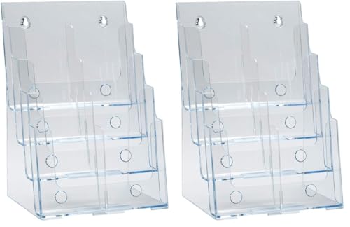 Azar Displays, 252377, Clear Four-Tier Eight-Pocket Trifold Brochure Holder, Document Holder Desk Organizer for Countertop or Wall Mount Menu Holder Display Stand for Flyers, Leaflets and Pamphlets - size: Four Tier Trifold (Pack of 2)