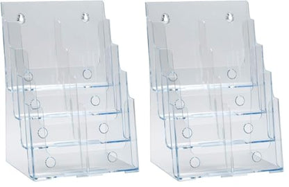 Azar Displays, 252377, Clear Four-Tier Eight-Pocket Trifold Brochure Holder, Document Holder Desk Organizer for Countertop or Wall Mount Menu Holder Display Stand for Flyers, Leaflets and Pamphlets - size: Four Tier Trifold (Pack of 2)