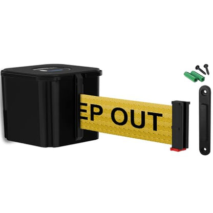 WM412 Retractable Belt Wall Mounted Smooth Black Crowd Control Barrier and Receiving End, 15' Danger Keep Out Belt - color: Black Case w/ Danger Keep Out Belt, size: 15' Belt