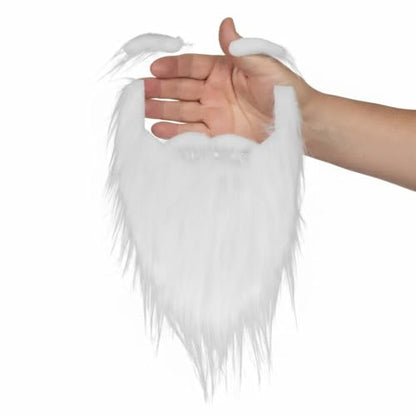 White Fluffy Fake Beard and Eyebrows Set - Realistic Santa Beard and Facial Hair Costume Accessory for Christmas Parties, Theater, and Cosplay