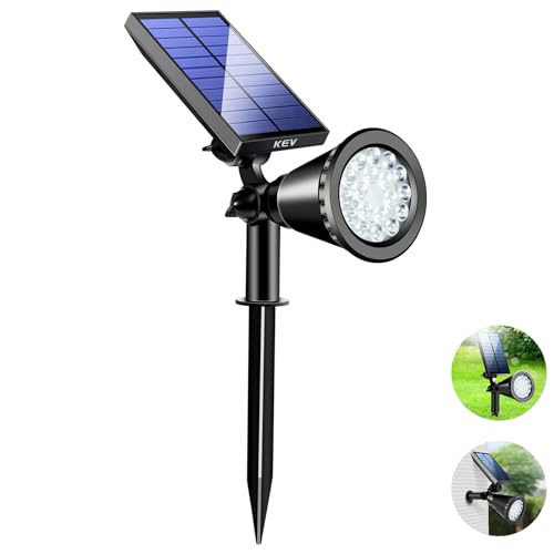 KEV Solar Spot Lights Outdoor,18 LEDs Solar Flood Lights with 2 Modes &Adjustable &IPX65 Waterproof,Solar Spotlight for Driveway/Backyard/Patio Landscape/Tree/Garage(Cool White, 1 Pack) - color: Cool White-1 Pack