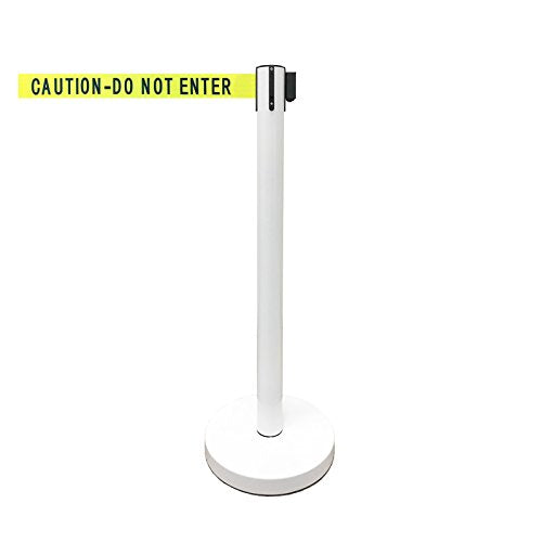 Retractable Stanchion, 6 SPECIALTY Posts + Signframe, 36" Ht, 78" Special Event & Holiday Theme Belt + Bonus Replacement Cassettes + Wall Receiver (WHT Post/Caution Belt) - color: Wht Post/Caution Belt