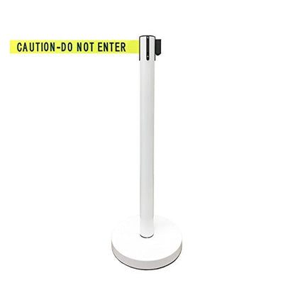 Retractable Stanchion, 6 SPECIALTY Posts + Signframe, 36" Ht, 78" Special Event & Holiday Theme Belt + Bonus Replacement Cassettes + Wall Receiver (WHT Post/Caution Belt) - color: Wht Post/Caution Belt