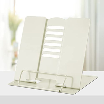 Honagu Book Stand Metal Desk Book Holder, Book Holders for Reading Hands Free, Adjustable Cookbook Documents Holder, Portable Bookstand for Music Books, Textbook, Recipe, Tablet, Ipad (Milky White) - color: Milky White