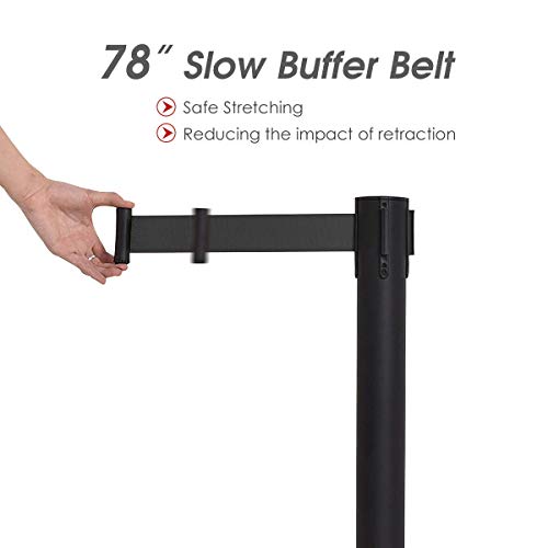 S AFSTAR Retractable Belt Stanchion Set of 6, Heavy Duty Crowd Control Stanchion W/78” Retractable Belt & Stable Base, 35" Height Safety Barriers Stanchion for Theater Hotels Clubs Museums (Black)