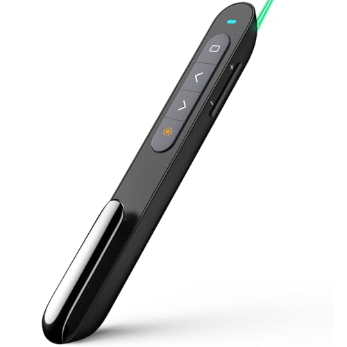 Norwii N76 Bluetooth Presentation Clicker for PowerPoint Presentations | Green laser pointer, USB-C Rechargeable slide clicker, Presentation Remote with Customizable Button and portable pen clip - color: Green - Rechg. - USB-A&BLE