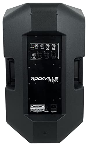 Rockville DX15 15" Powered DJ PA Speaker Pair with Mackie ProFX10v3 Mixer | 2000W Peak / 500W RMS Each, Class D, XLR Outputs, RMC-3PK 3 Microphones, 2 Tripod Stands, 5 XLR Cables, 9-items