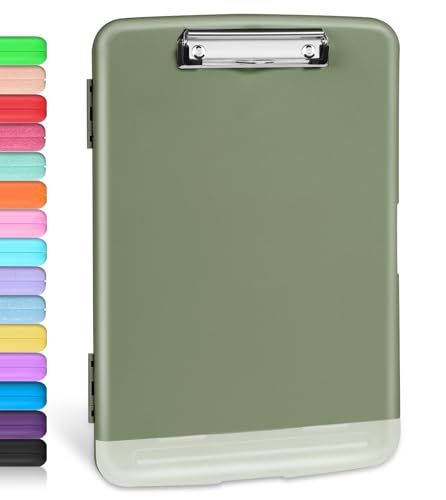 Sooez Clipboard with Storage, Clip Board 8.5 x 11 with Pen Holder, Plastic Organization Case Box for Letter Legal A4 Size Paper, Low Profile Clip, Nurses Teachers Must Haves, School & Office Supplies - color: Sage Green