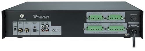 Rockville RCS2-320-6 320W 6-Zone Stereo/Mono Commercial 70V Amplifier, Bluetooth, USB/SD, Optical Input, Perfect for Restaurants, Schools, Offices, and Multi-Room Audio | 100V/70V/8 Ohm/4 Ohm, Rack Mount, USB/SD, 3 Mic Inputs, Optical Input, Chime, Zone V