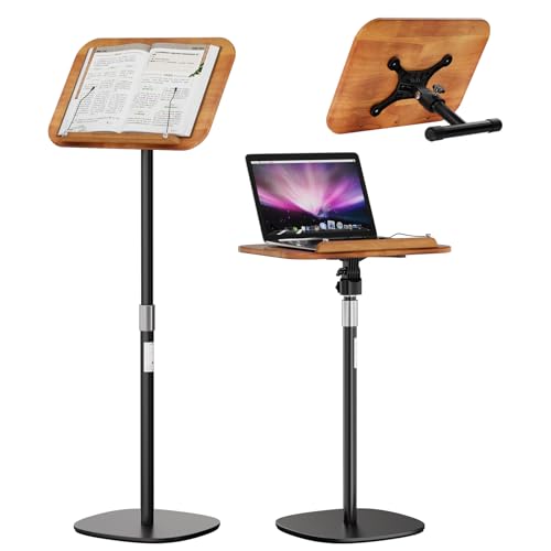 Floor Book Stand, Height Adjustable Reading Stand, Multi-Purpose Book Holder/Laptop Stand/Music Sheet Stand, 180° Tilt Desktop, Heavy-Duty Base, Two-Stage Page Clips for Thick Books (Wood Color) - color: Wood Color