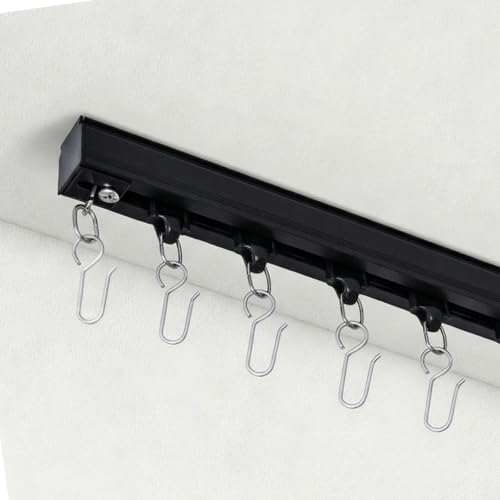Ceiling Curtain Track Ceiling/Wall Mounted Curtain Track Rails System for Sliding Curtains Room Divider Curtains Tracks/Rod for Living Room Bedroom Office Shower Outdoor Curtain Black15ft - color: Black, size: 12ft-15ft (144-180in)