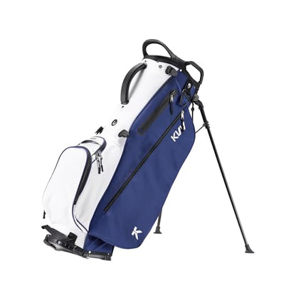 KVV Lightweight Golf Stand Bag with 7 Way Full-Length Dividers, 5 Zippered Pockets, Automatically Adjustable Dual Straps，Elegant Design - color: Blue/White