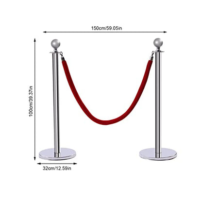 6PCS Stanchions and Velvet Ropes,4 Red 4.92" L Velvet Ropes and 37.4" H Stainless Steel Posts with Hollow Base, Crowd Control Barriers Stanchions, Carpet Runner Poles for Party Supplies,Sliver - color: Sliver