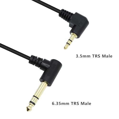 90 Degree 1/8 to 1/4 Stereo Audio Cable 10.6in, Right Angle 3.5mm TRS Male to 6.35mm TRS Male Aux Cord for Guitar, Keyboard Piano, Laptop, Speaker and Amplifiers (27cm) - size: 10.6in/27cm