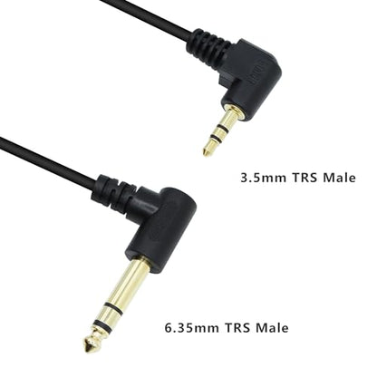 90 Degree 1/8 to 1/4 Stereo Audio Cable 10.6in, Right Angle 3.5mm TRS Male to 6.35mm TRS Male Aux Cord for Guitar, Keyboard Piano, Laptop, Speaker and Amplifiers (27cm) - size: 10.6in/27cm