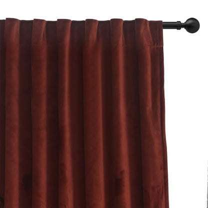Roslynwood Luxury Soft Burnt Ochre Velvet Curtains 63 inches Long Back Tab Thermal Insulated Blackout Window Drapes for Living Room/Bedroom/Dining Room, W52 x L63, 2 Panels - color: Burnt Ochre, size: 52"W x 63"L (Pack of 2)