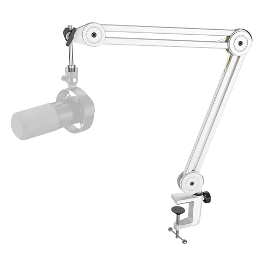FIFINE BM63W Metal Heavy Duty Microphone Boom Arm for Podcast Recording | Streaming Scissor Suspension Adjustable Mic Stand, Desk Clamp, 5/8" Screw, Cable Ties for gaming - color: White