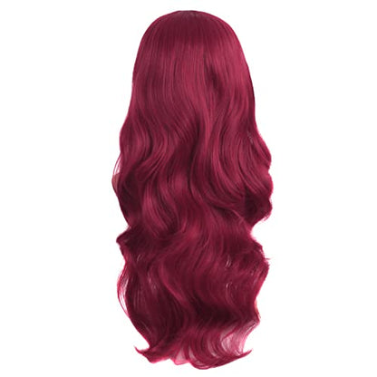 MapofBeauty 24 Inch Long Wavy Side Bangs Party Anime Cosplay Wig, Red | 60 cm Synthetic Fiber Wig, Women, Charming - color: Blood Red