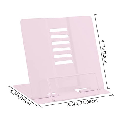 Honagu Book Stand Metal Desk Book Holder, Book Holders for Reading Hands Free, Adjustable Cookbook Documents Holder, Portable Bookstand for Music Books, Textbook, Recipe, Tablet, Ipad (Macaron Pink) - color: Macaron Pink