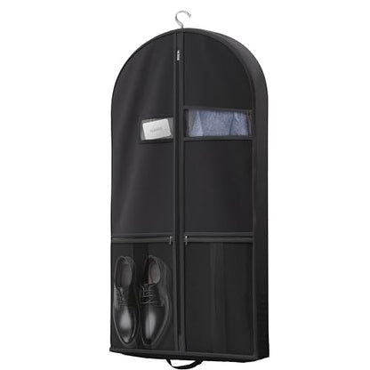 Lazebox 43" Travel Garment Bag with Accessories Zipper Pocket, Heavy Duty Suit Bag for Suits, Tuxedos, Dresses, Coats, Black, 1 pack - size: 43inch-1 pack-Black