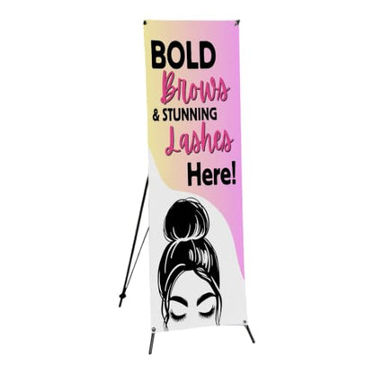 DreamController Lashes & Brows X-Stand Banner by DC | 30"x65" Tripod Display | Bold Brows Stunning Lashes Here Vertical Banner for Trade Shows & Events | Made in USA | (Stand Not Included) - color: Bold Brows Stunning Lashes Here, size: X Banner - 30x65"