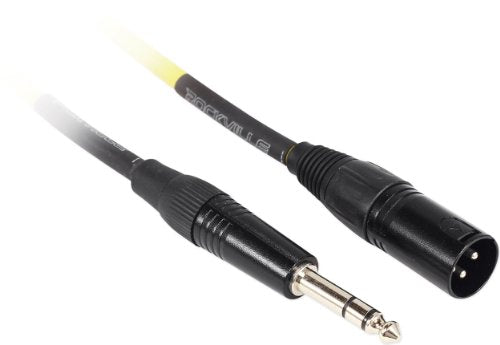 Rockville RCXMB3-Y Yellow 3' Male REAN XLR to 1/4" TRS Cable, 100% Copper | Patch Cable, Balanced Audio, Nickel Plated, 24 AWG OFC, 90% Spiral Shield, EMI/RFI Rejection, Flexible, Low Noise - color: Yellow