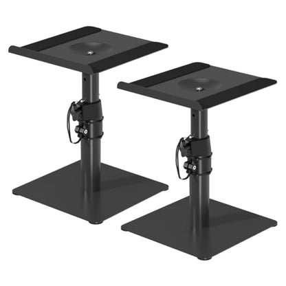 Suptek Free-Standing Speaker Stand Desktop Set, 9.6 x 8.8 inch Trays, Height Adjustment and Tilt, Universal Audio Holders for Computer and Bookshelf Speakers, Elevated Sound, 2 Pack, Black, SDM001T - color: Black, size: 9.6" x 8.8" x 14.2"