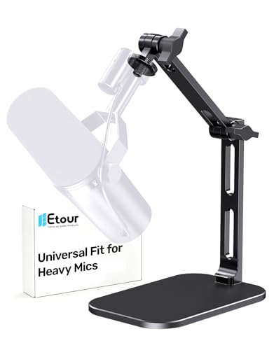 Heavy Duty Desktop Mic Stand, Flexible Arm, Weighted Base, Max 2.68lb Load | Fits Shure/Rode/Fifine/Blue Yeti & More Studio PodMics for Podcasting, Streaming, Recording, 3/8 Thread, 5/8 & 1/4 Adapters - color: Black