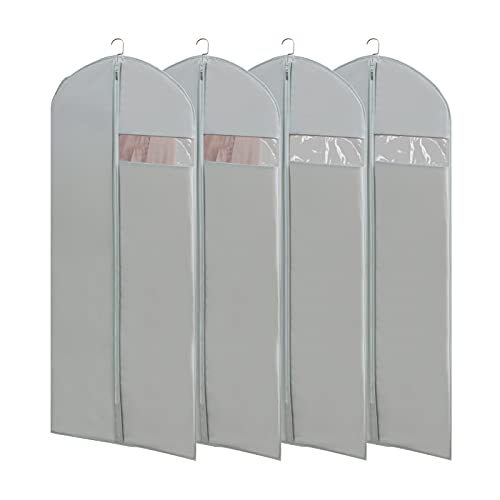 Dress Bags for Gowns Long, 65'' Long Dress Clear Garment Bag(Set of 4, 23.3'' X 65'') | Transparent window , Easy to identify - size: Set of 4(23.3" x 65") Gray