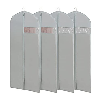 Dress Bags for Gowns Long, 65'' Long Dress Clear Garment Bag(Set of 4, 23.3'' X 65'') | Transparent window , Easy to identify - size: Set of 4(23.3" x 65") Gray