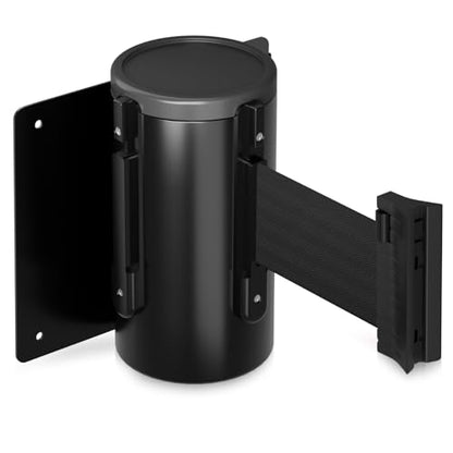 kaiyomi 11 Feet Retractable Belt Barriers Fixed Wall Mount (Black Belt) | Crowd Control Barriers with Black Steel Case, Stainless Steel Spring Expansion Belt - color: Black, size: 11 Feet Upgraded