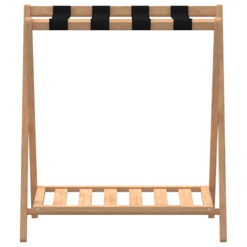 Bamboo Luggage Rack with Lower Shoe Shelf, Foldable Suitcase Stand for Bedroom, Guest Room, Hotel, Brown, 26.8 x 15 x 22.8 Inches - color: Brown