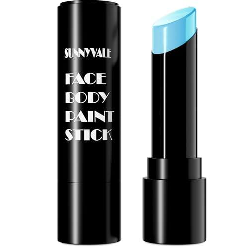 SUNNYVALE Halloween Light Blue Face Body Paint Stick Crea,Sweatproof Eye Black for Adults Sports, Hypoallergenic Grease Foundation Makeup for Nightmare Corpse Bride Avatar Sally Cosplay Costume - color: Light Blue