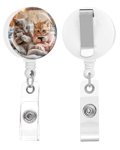 2 Pack Retractable Badge Holders Cute Badge Reel Badge Clip ID Card Holders for Student Office Worker Doctor Nurse Teacher(Two Cats) - color: Two Cats