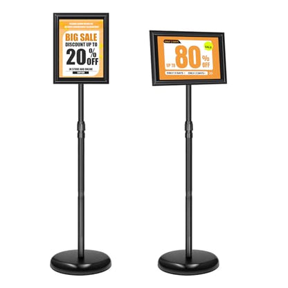 2 Pack Sign Holder Stand 8.5x11 inch, Height Adjustable Floor Standing Signage Stand with 360° Rotated Frame, Outdoor Indoor Poster Stand with Base for Business, advertising, Malls - size: Sign Holder Stand 8.5x11 - 2 Pack